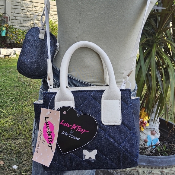 BETSEY JOHNSON DENIM BUTTERFLY LUV BETSEY SATCHELw/POUCH - Picture 3 of 6